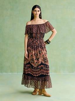 Aarke Ritu Kumar - Women Black Floral Polyester Dress
