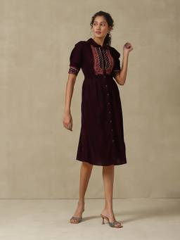 Aarke Ritu Kumar - Women Purple Embroidered Polyester Dress