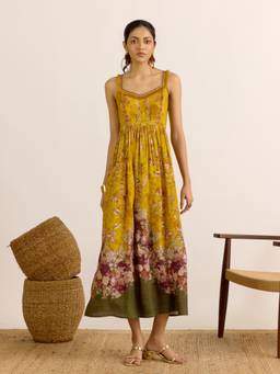 Aarke Ritu Kumar - Women Mustard Floral Viscose Dress
