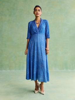 Aarke Ritu Kumar - Women Blue Printed Viscose Dress