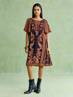 Aarke Ritu Kumar - Women Brown Printed Viscose Dress