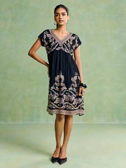 Aarke Ritu Kumar - Women Black Floral Viscose Dress