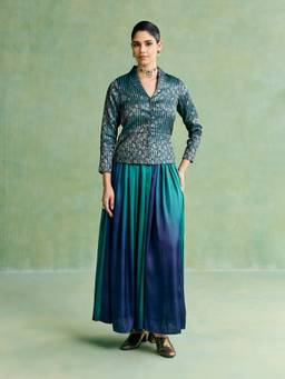 Aarke Ritu Kumar - Women Blue Floral Polyester Jacket with Skirt