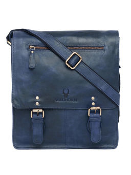 WILDHORN - Blue Classic Leather Messenger Bag for Men I Office Bags I Travel Bags I Adjustable Strap