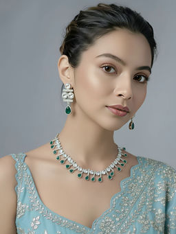 Auraa Trends - Emerald Drop Diamond-Inspired Necklace And Earrings Set