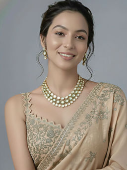 Auraa Trends - Elegant Gold-Plated Kundan Mirror Necklace Set