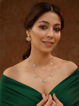 Auraa Trends - Gold-Plated Double Layer Crystal Necklace Set