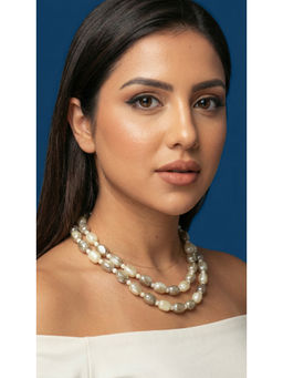 Jovi's Jewels - Crystal Moonstone And Shell Pearl Double Line Necklace