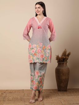 FASHOR - Abstract Floral Printed Straight Fit Co-Ord - Multi-Color (Set of 2)