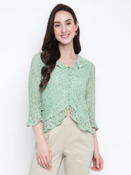Latin Quarters - Green Lace Nylon Top