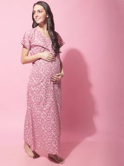 Secret Wish - Womens Pink Maternity Cotton Nighty