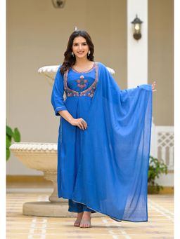 Juniper - Blue Solid Viscose Kurta with Pant and Dupatta (Set of 3)