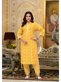 Juniper - Yellow Floral Printed Cotton Kurta with Pant (Set of 2)