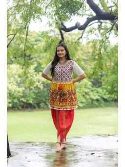 Mesmora - Embroidered Cotton Navratri Kedia Top with Dhoti (Set of 2)