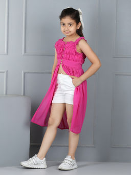 AWW HUNNIE - Pink Gorgette Front Slit Long Top with Shorts (Set of 2)