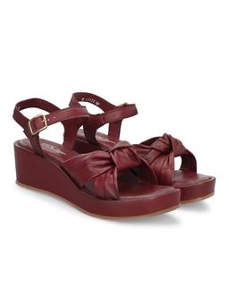 Delize - Women Burgundy Light Leather Wedges Heels