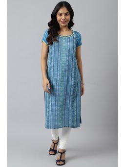 Aurelia - Blue Floral Motifs Dobby Kurta