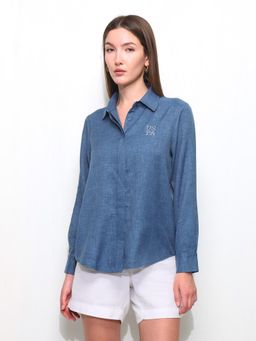 U.S. POLO ASSN. - Blue Solid Regular Fit Concealed Placket Shirt