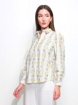 U.S. POLO ASSN. - White and Purple Floral Printed Regular Fit Shirt