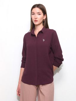 U.S. POLO ASSN. - Burgundy Textured Regular Fit Shirt