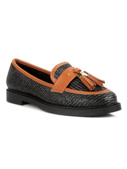 London Rag - Black Tassel Detail Raffia Loafers