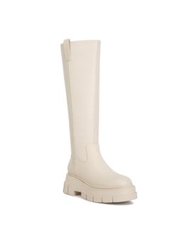 London Rag - Beige Chunky Platform Knee Length Boots
