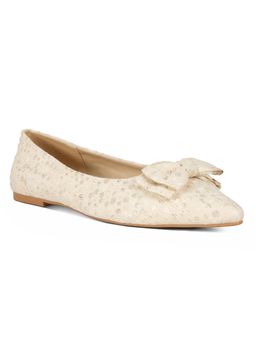 London Rag - Beige Jacquard Bow Embellished Ballet Flats