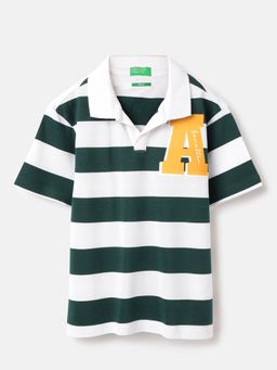 United Colors of Benetton - Green Boxy Fit Collar Neck Broad Stripe Polo T-Shirt