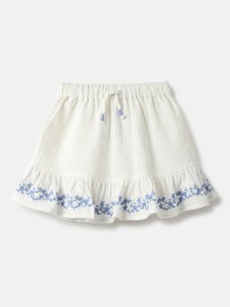 United Colors of Benetton - White Embroidered Regular Fit Ruffled Skirt