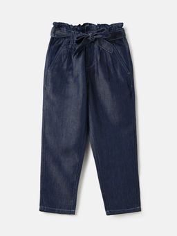 United Colors of Benetton - Blue Solid Paperbag Fit Jeans with Belt