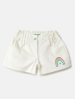 United Colors of Benetton - White Solid Regular Fit Denim Shorts