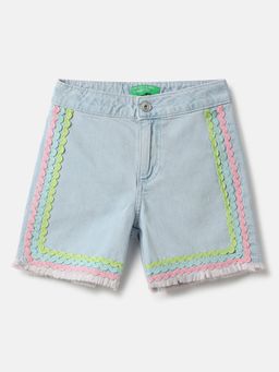 United Colors of Benetton - Blue Ricrack Lace Regular Fit Denim Shorts