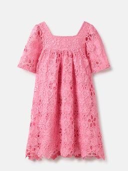 United Colors of Benetton - Pink Regular Fit Round Neck Lace Embroidered Dress