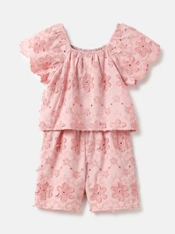 United Colors of Benetton - Pink Regular Fit Square Neck Floral Lace Playsuit