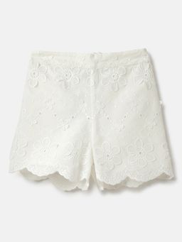 United Colors of Benetton - White Floral Lace Regular Fit Shorts