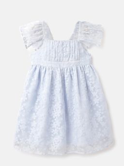 United Colors of Benetton - Blue Regular Fit Square Neck Floral A-Line Bow Dress