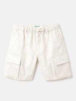 United Colors of Benetton - Cream Outline Leaf Regular Fit Cargo Shorts