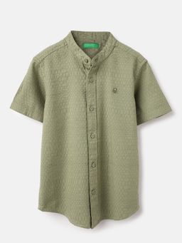 United Colors of Benetton - Green Regular Fit Mandarin Collar Dobby Textured Shirt