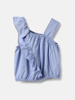 United Colors of Benetton - Blue Regular Fit Asymmetrical Solid Ruffled Top