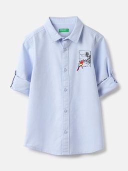 United Colors of Benetton - Blue Regular Fit Spread Collar Solid Oxford Shirt