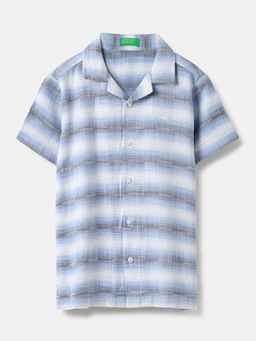 United Colors of Benetton - Blue Regular Fit Resort Collar Gradation Dobby Stripe Shirt