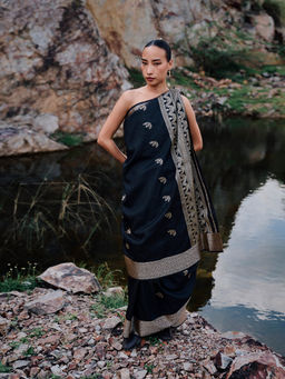 The Whole Nine Yards - Hima Black Woven Saree with Unstitched Blouse
