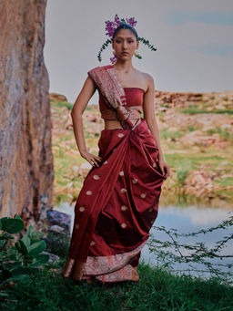 The Whole Nine Yards - Unnati Red Woven Saree with Unstitched Blouse