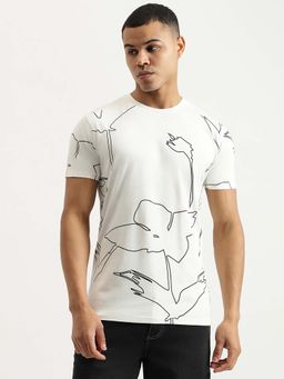 United Colors of Benetton - White Regular Fit Round Neck Floral Print T-Shirt