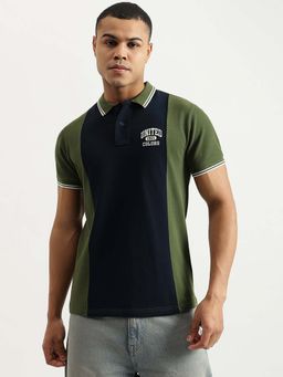 United Colors of Benetton - Green Regular Fit Collar Neck Colorblock Cut and Sew Polo T-Shirt