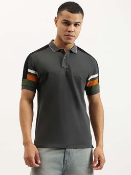 United Colors of Benetton - Grey Regular Fit Colorblock Pique Polo T-Shirt