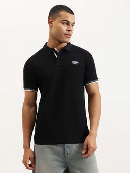 United Colors of Benetton - Black Regular Fit Solid Silicon Patch Pique Polo T-Shirt