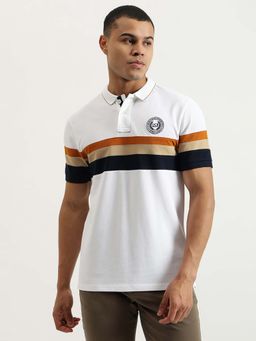 United Colors of Benetton - White Regular Fit Applique Stripe Pique Polo T-Shirt