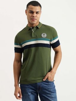 United Colors of Benetton - Green Regular Fit Applique Stripe Pique Polo T-Shirt