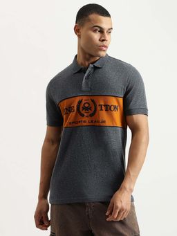 United Colors of Benetton - Grey Regular Fit Collar Neck Colorblock Jaspe Pique Polo T-Shirt